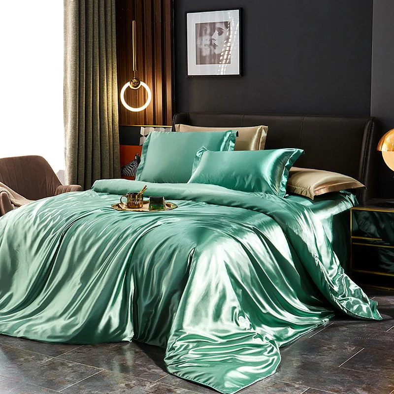 

Blended Natural Mulberry Silk Bedding Set with Duvet Cover Bed Sheet Pillowcase High End Satin Single Double Queen King Bedsheet