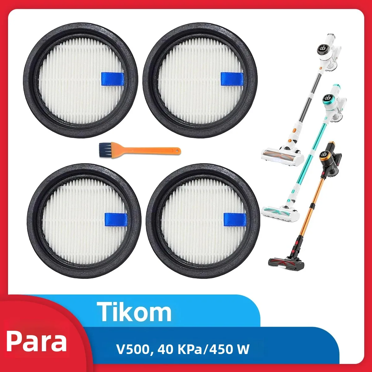 Substituição de filtros Hepa compatível com aspirador de pó sem fio Tikom V500, filtros funcionam com Tikom 40kpa Stick Vacuum