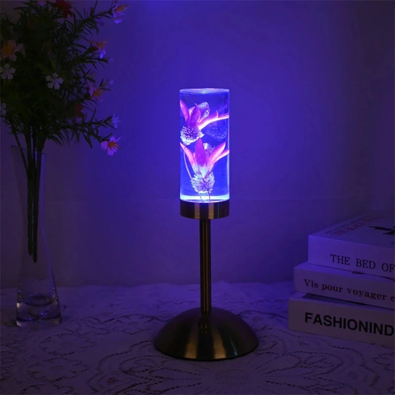 Preserved Flower Acrylic LED Night Lamp Bedside Romantic Ambient Light For Bedroom Table Decor Home Display For Women Xmas Gift