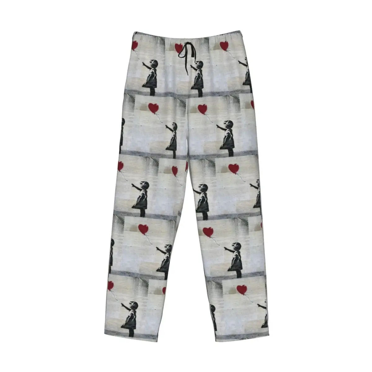 Custom Banksy Girl With A Red Balloon Pajama Pants Men Sleepwear Sleep Lounge Bottoms with Pockets