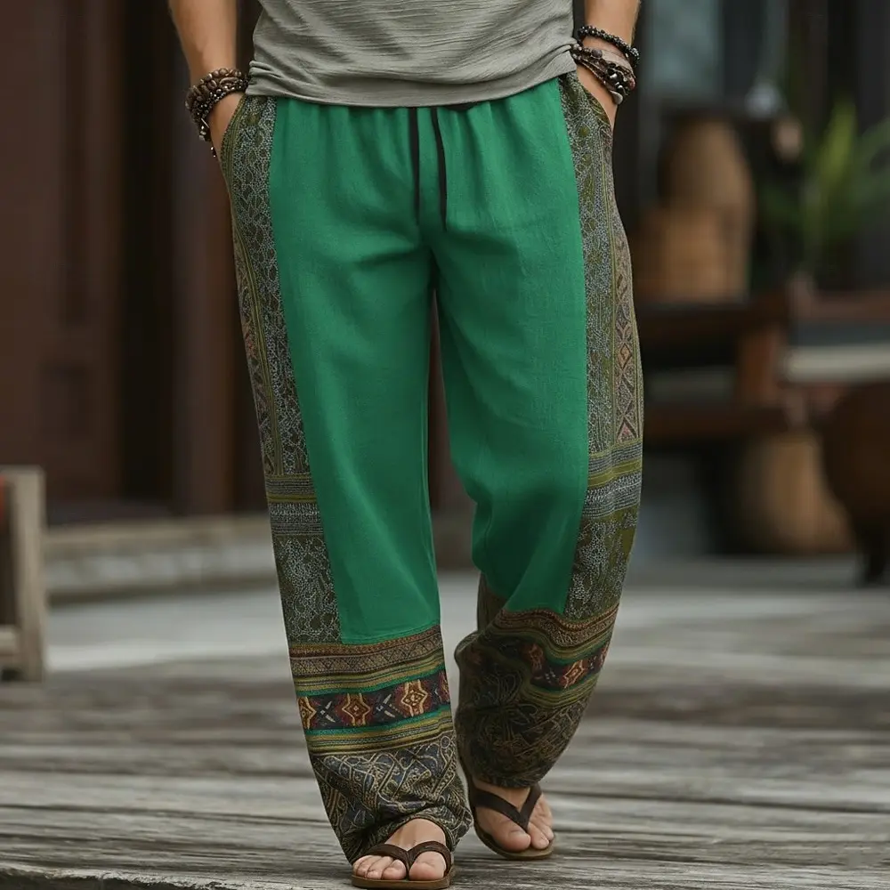 Herren 3D Geometrische Ethnische Abstrakte Freizeithose, Weite Mittelhohe Taille Boho Vintage, Elastischer Kordelzug, Frühling Sommer 2026 – Detail 4