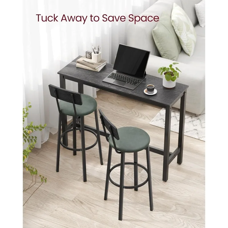 Set of 2 PU Upholstered Breakfast Stools, 29.7-Inch Barstools with Back and Footrest, Simple Assembly