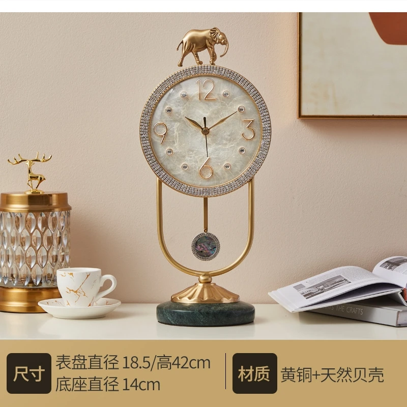 European modern design Brass Elephant clock Living Room Bedroom Study desktop quiet quartz Home decor