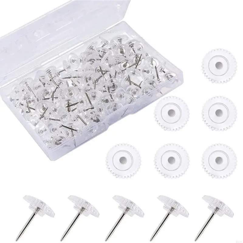 W89C 100pcs Pushpins trang trí đặt hộp nhỏ Clear Clear Clear Set Hộp được niêm phong cho lý tưởng cho người lớn hiển thị áp ảnh