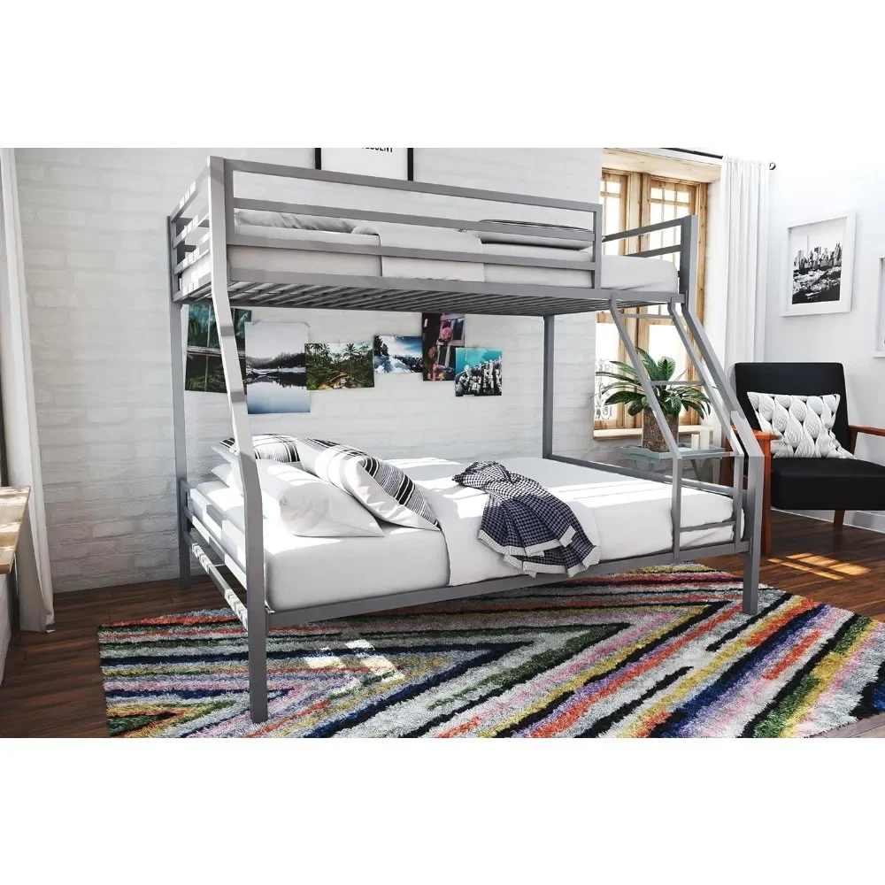 

Bunk Bed Sturdy Metal Frame Construction with Slats and Side Rails Safety Rails on Top Bunk Easy To Assemble Twin/Full