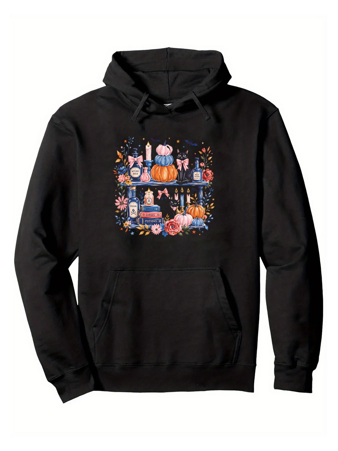 Men's Casual Hoodies Unisex Hoodies Halloween Cute Black Cat Ghost Pumpkin Floral Print Patterned Hoodies 2026 New Hoodies Suitable for Black Friday Outfits and Casual Winter Commuting