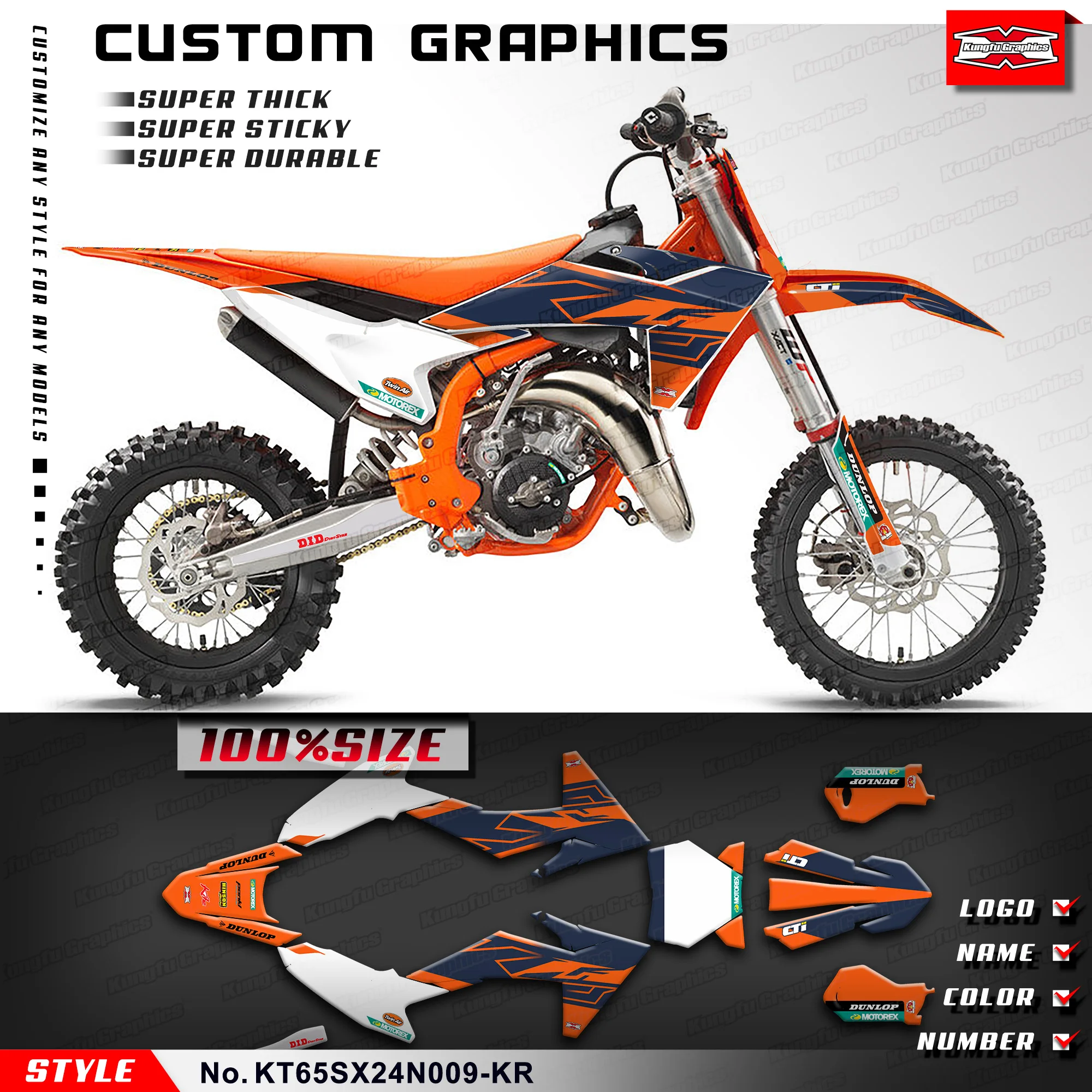 

KUNGFU GRAPHICS Stickers Complete UV Resistant Laminate for KTM SX 65, 65SX , SX 65, 65 SX 2024, KT65SX24N009-KR