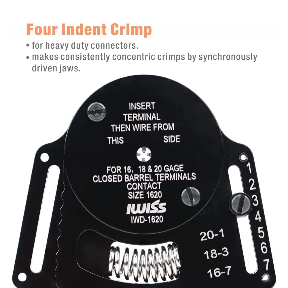 IWD-1620 Deutsch Size Terminals Crimper, Solid Barrel Contact&Circular Connector Contacts Crimping Tool, 8 Indents Wire Crimper