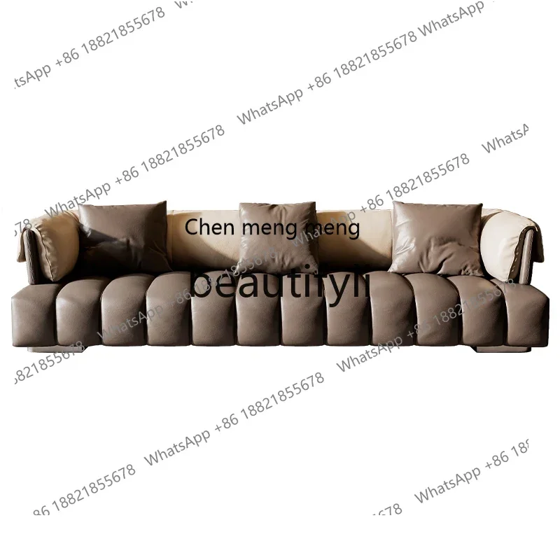 

Italian minimalist piano keys leather sofa straight row elephant ears armrest color matching creative combination sofa