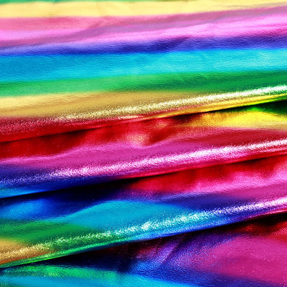 

Shiny Elastic Laser Fabric Festival Decoration Stage Dancing Clothing Spandex Fabric Rainbow Color Stretch Fabric