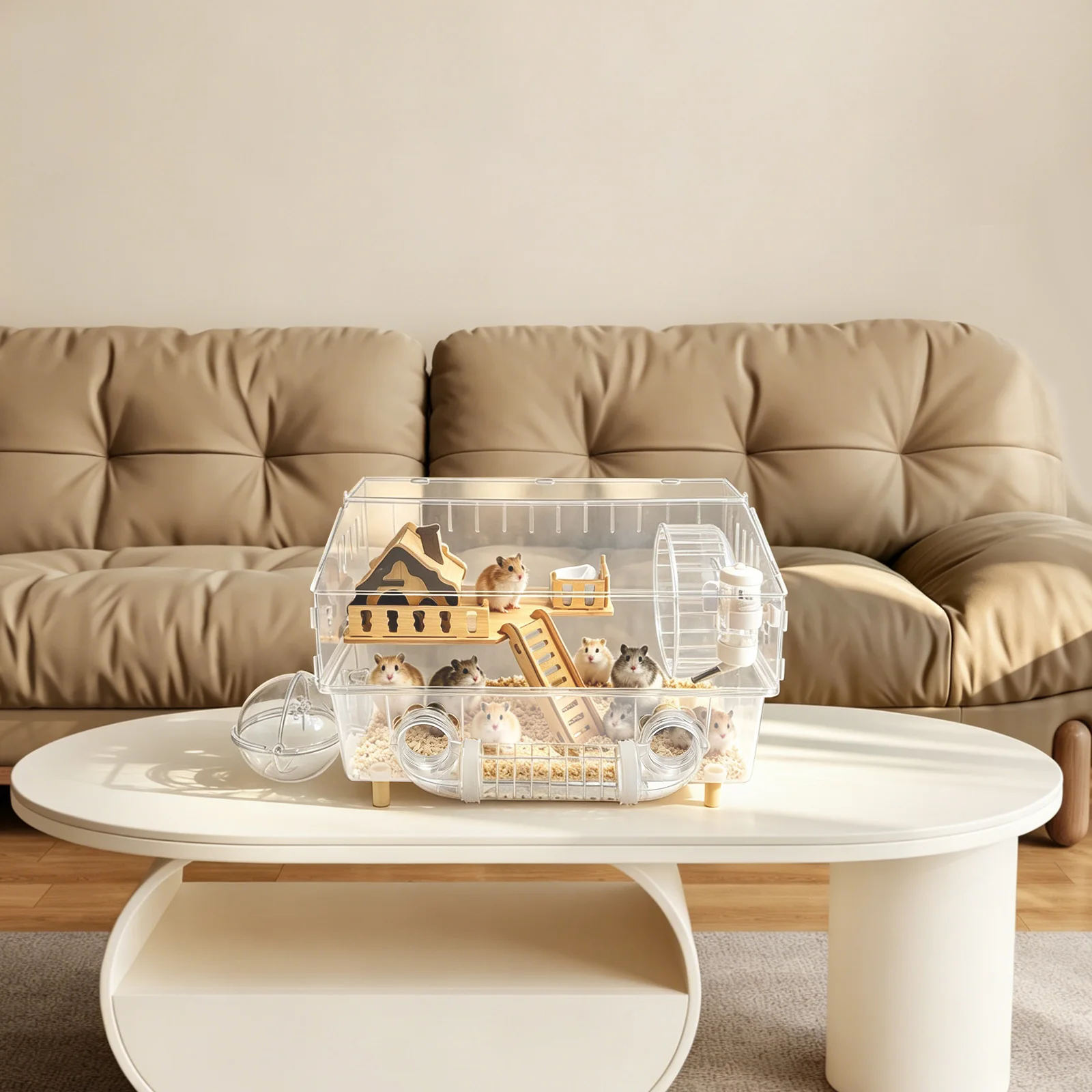 Spacious Clear Hamster Cage with Play Accessories