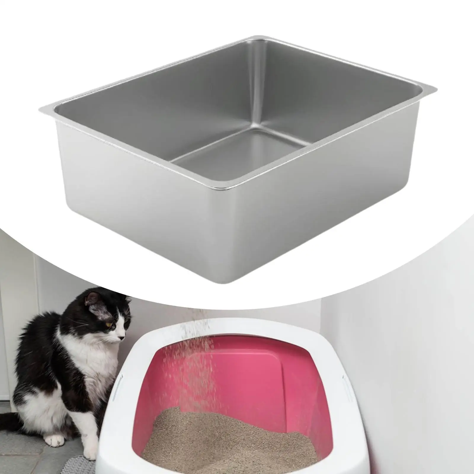 

Stainless Steel Litter Box Cat Litter Container Kitten Toilet Cat Sandbox