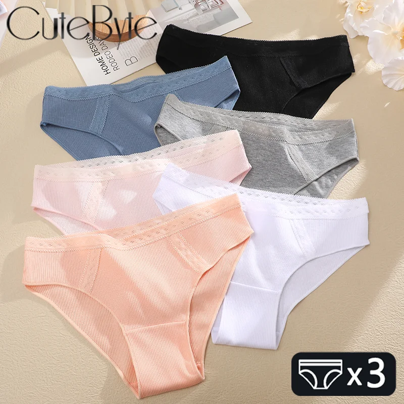 3PCS Women\'s Cotton Panty Underwear Cute Sexy Panties Female Seamless Underpants Solid Color Panty Intimates Women Lingerie S-XL