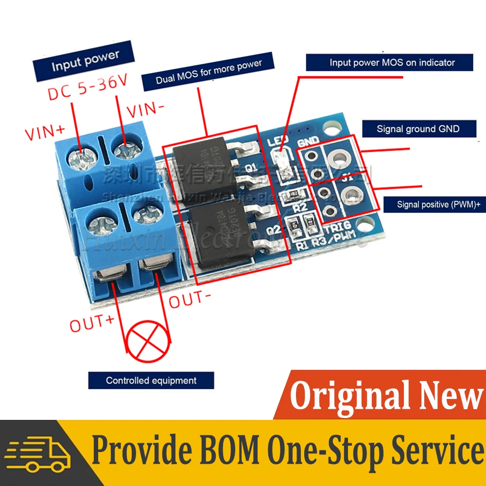 2Pcs 15A 400W MOS FET Trigger Switch Drive Module PWM Regulator Control Panel for arduino DC 5V 12V 36V