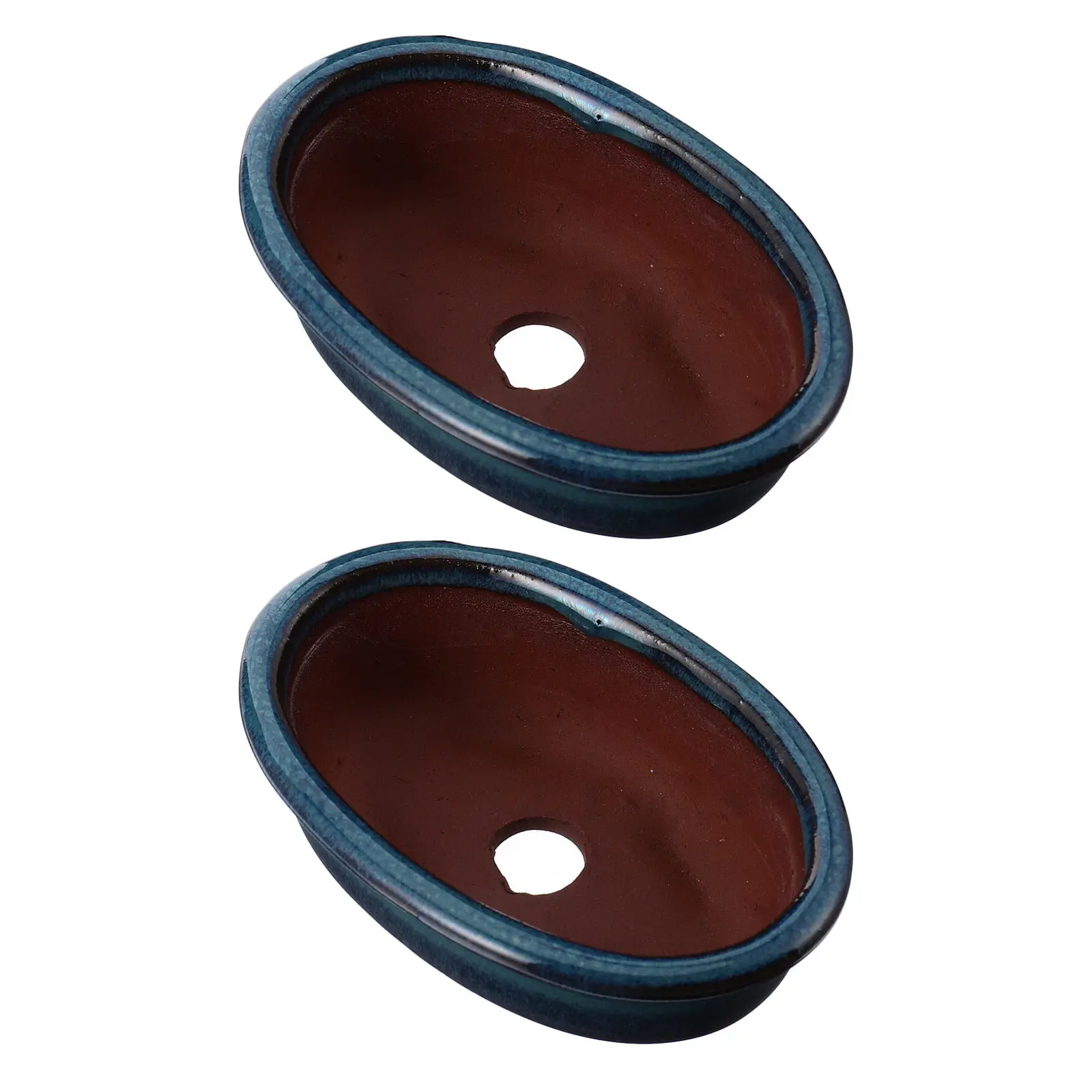 2Pcs Fine Craftsmanship Ceramic Flowerpot Glazed Chinese Design Succulent Planter Home Office Decor Living Room Nursery Table