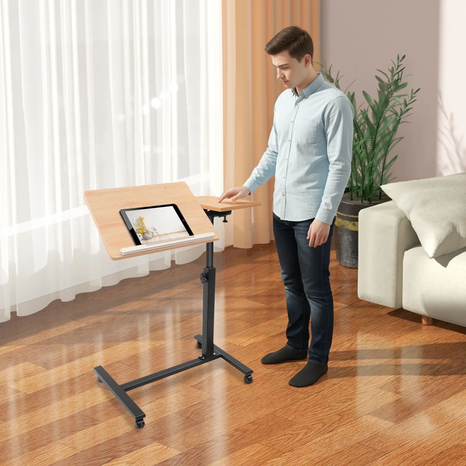 Adjustable Laptop Desk 360° Rotating Tabletop Mobile Stand Home Office Tray Standing Rolling Study Table Computer Workstation