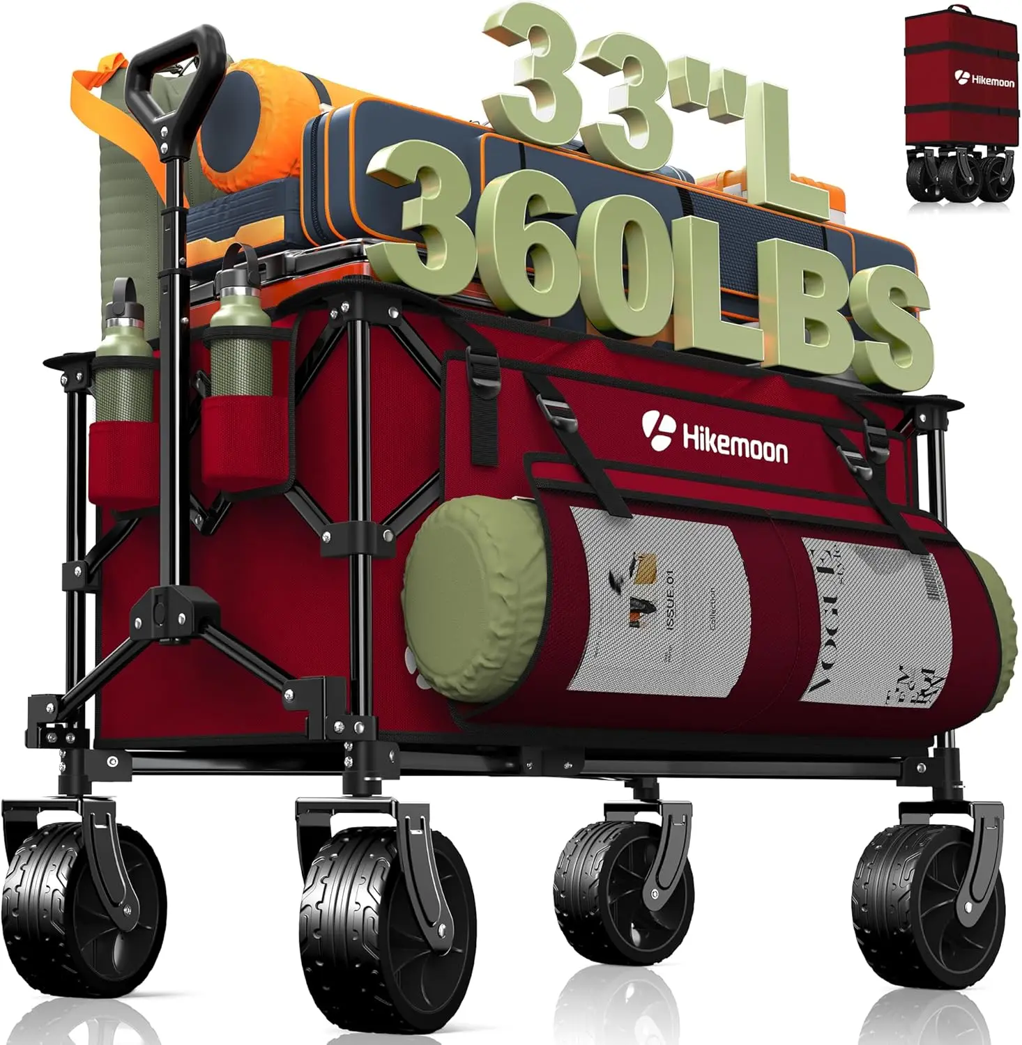 

150L Collapsible Wagons Carts Foldable, 360LBS Heavy Duty Folding Beach Cart with Big All-Terrain Wheels, Portable Utility Wagon