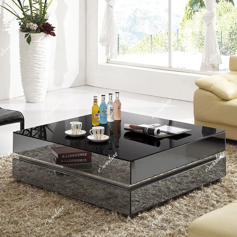 

Modern simple light luxury furniture marble coffee table TV cabinet combination living room black square glass