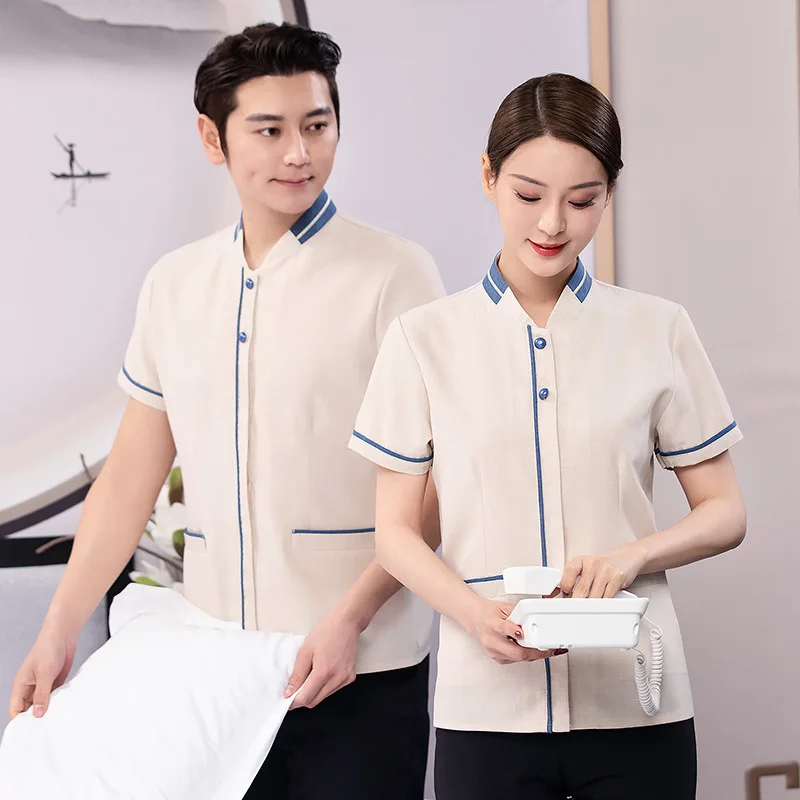 ホテルハウスキーピング作業服半袖女性夏セットホテルアテンダントゲストハウスプロパティクリーナーおばさん衣装