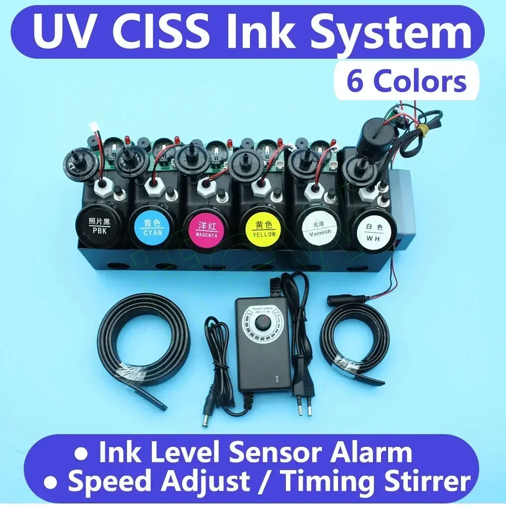 

Printer 6 Ink Tank UV DTF Ciss System Kit With Stirrer Ink Level Sensor Alarm Ink Tank Printer Modify UV Continuous Device Tool