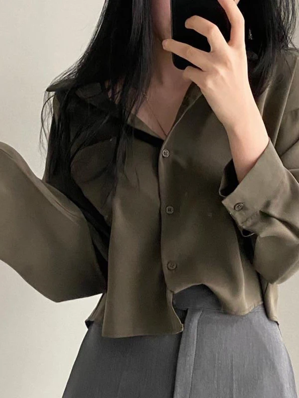 

Sli Ретро шикарный женский топ с воротником на одной пуговице, модный универсальный дизайн, летняя свободная посадка для поездок на работу