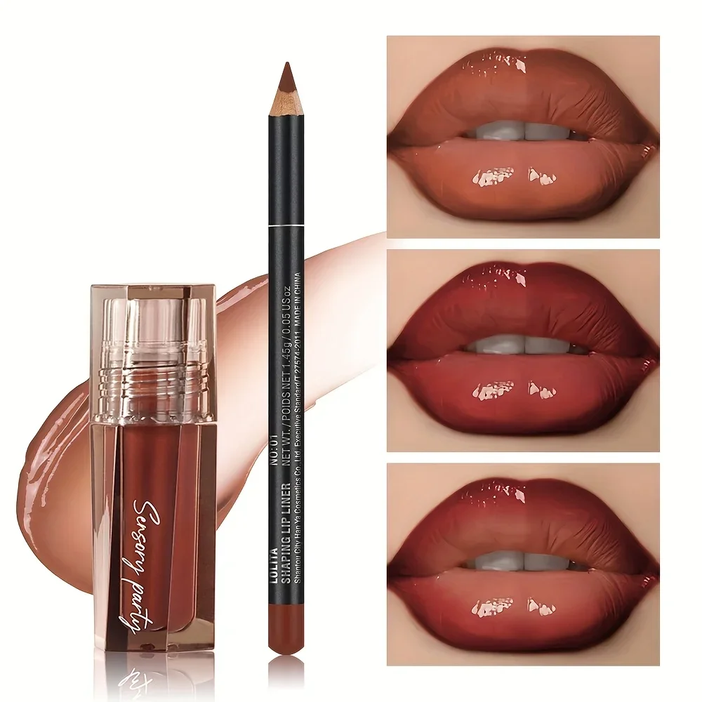 Velvet Hydrating Lip Gloss & Lip Liner Set, Waterproof Long Lasting Non-Stick Lip Makeup, Smooth 3D Lip Kit Gift