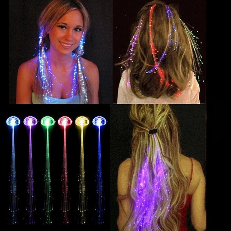 3PCS Colorful Glow Braids, Glitter Fiber Braids, Glitter Hair LED Braids, Bar, Prom Cheering Supplies Headwear Multicolored