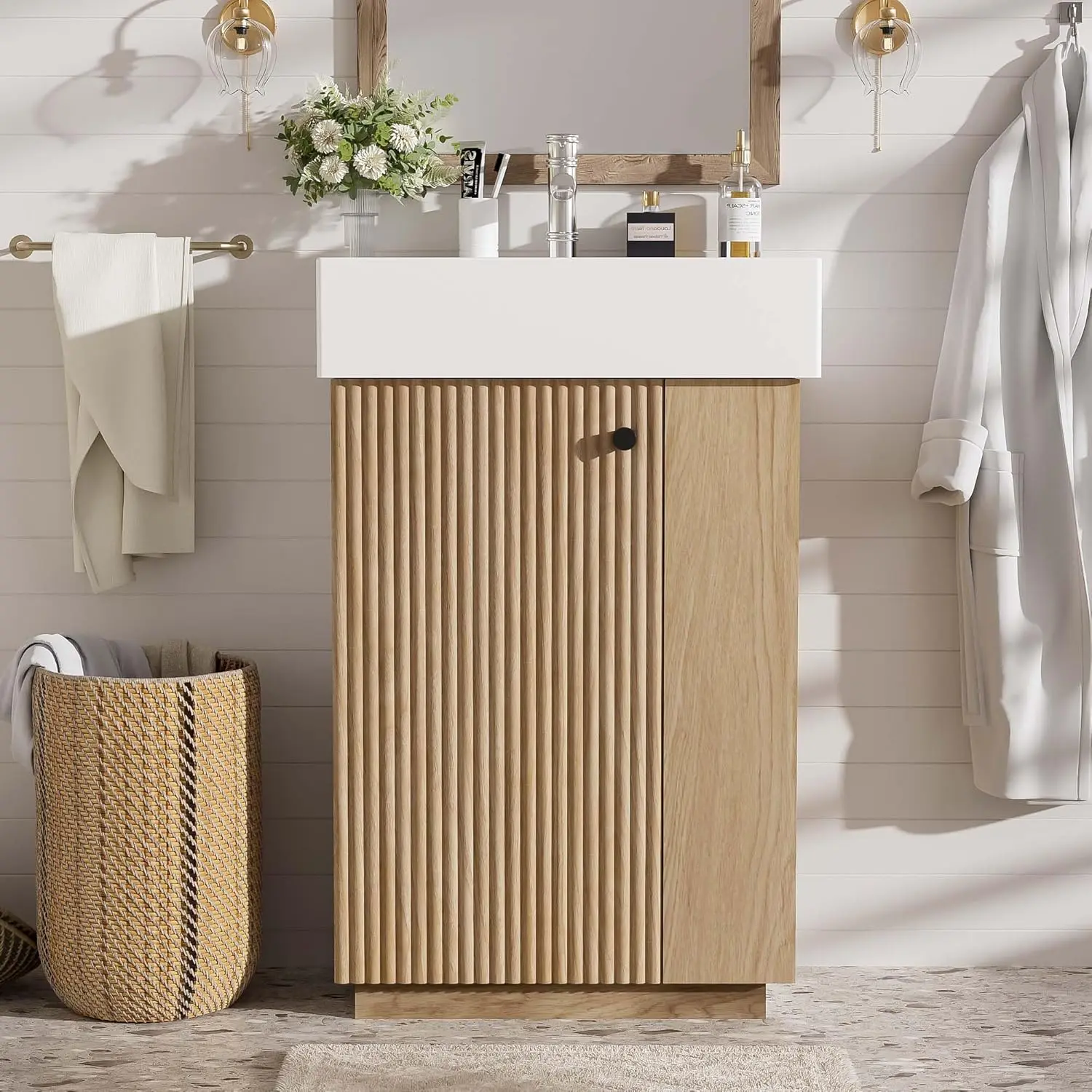 21.6" Fluted Wood Vanity 1