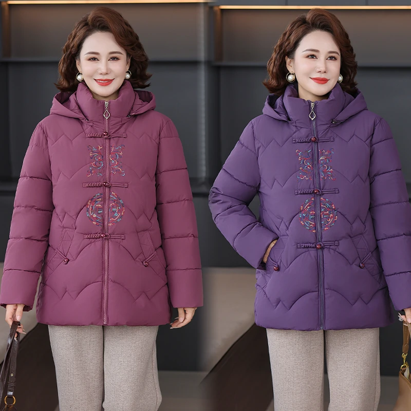 

Утолщенная зимняя куртка в стиле ретро, женское пуховое хлопковое пальто в стиле мамы, верхняя одежда для среднего и пожилого возраста, теплое пушистое пальто