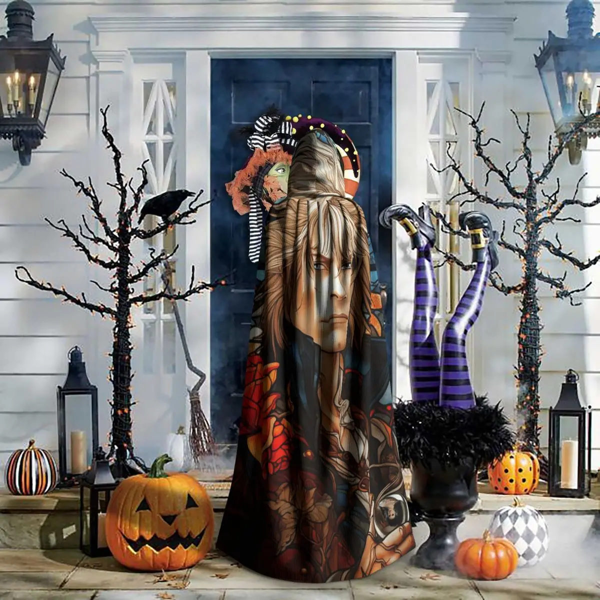 Jareth ملك العفاريت الوقاية في متاهة طويلة مقنعين عباءة الساحرة القرون الوسطى زي تأثيري كيب هالوين مصاص دماء الكبار