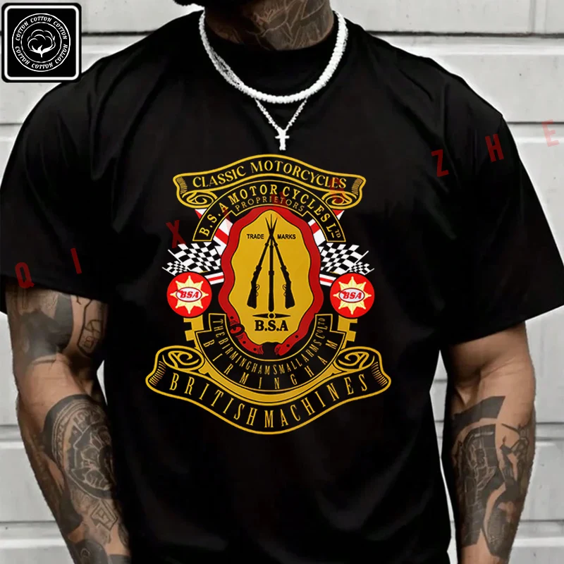 

Vintage Logo For B S A Motorcycles Moto T Shirt Men's Cotton Casual Fashion Short Sleeved Round Neck T-shirt Tee
