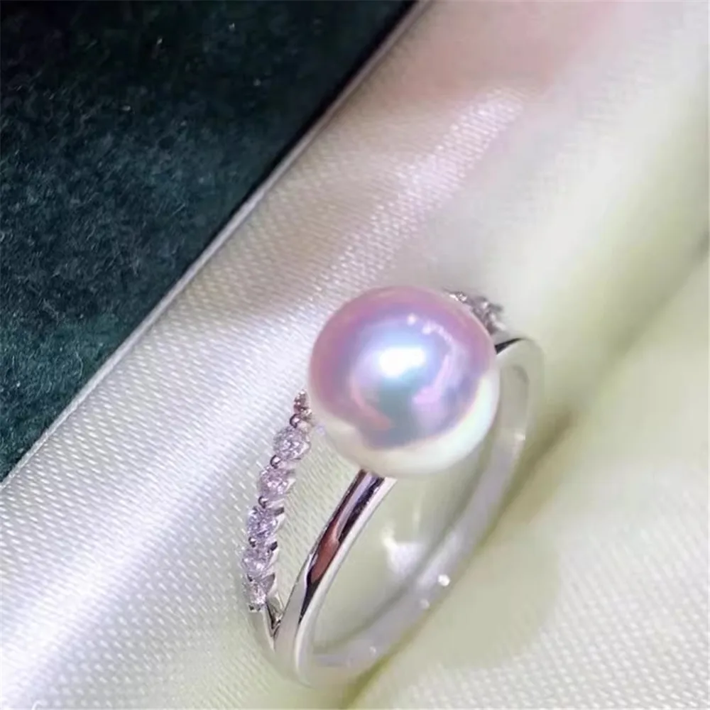 DIY Pearl Ring Accessories S925 Sterling Silver Pearl Ring Empty Holder Trendy Ring Fit 8-9mm Round Flat Beads Z234