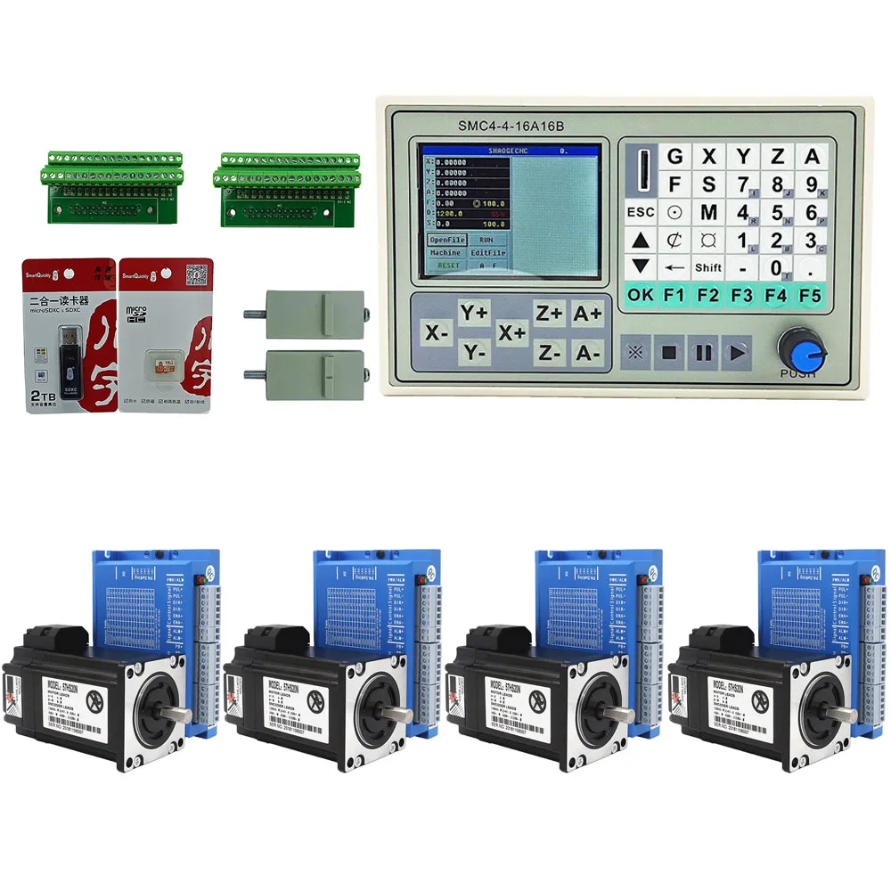 

SMC4-4-16A16B 4-осевой комплект контроллера движения, автономный контроллер для гравировки и фрезерного станка NEMA23, hybrid серво-двигатель в комплекте
