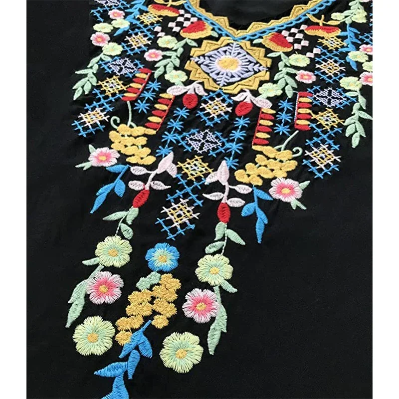 Summer Women's Short Sleeved Shirt Bohemian Style Embroidery Bohemian Style Waist Tied Outerwear Top Summer Outfit