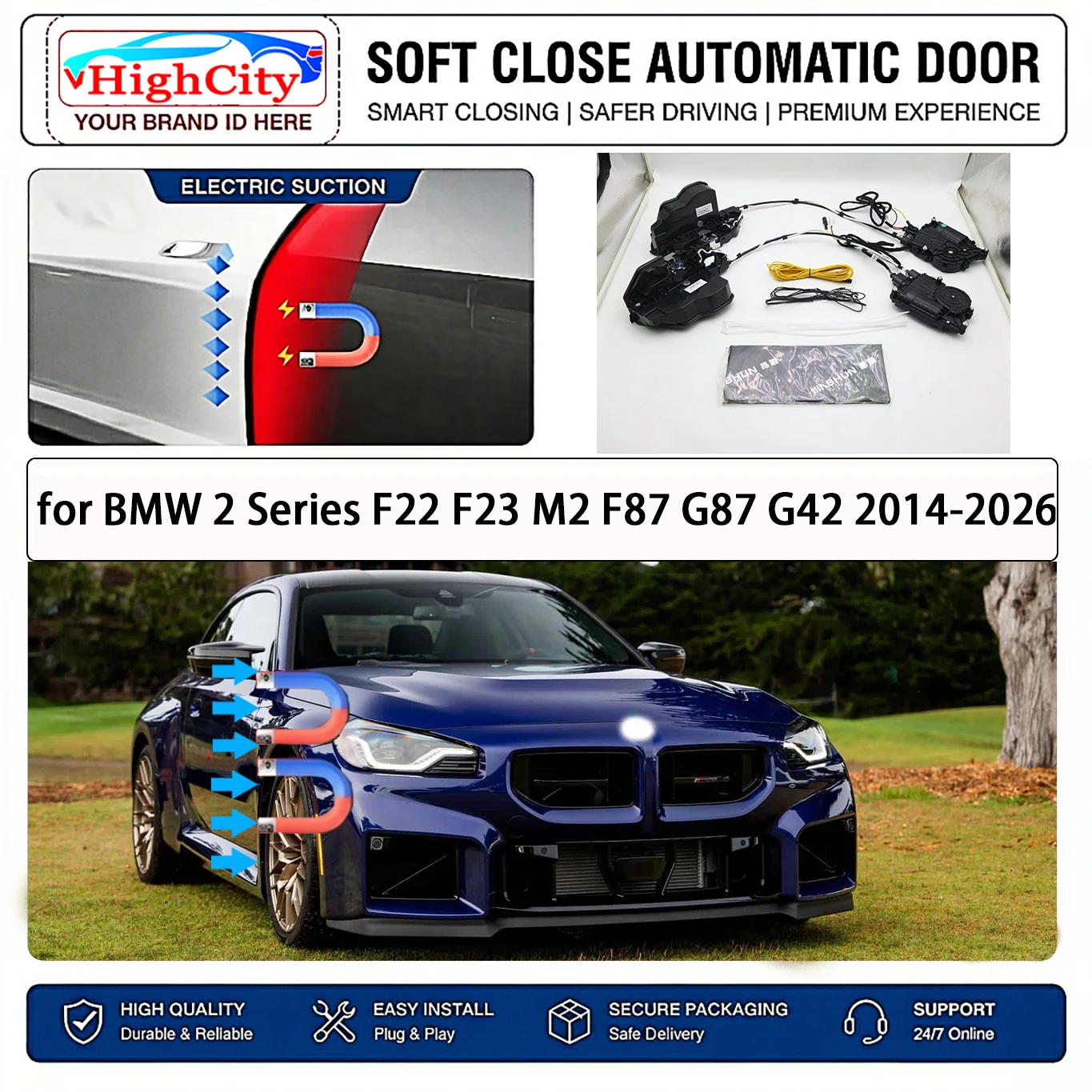 for BMW 2 Series F22 F23 M2 F87 G87 G42 Electric Suction Soft Close Door Kit Smart Anti Pinch Auto Cinch Latch System No Slam
