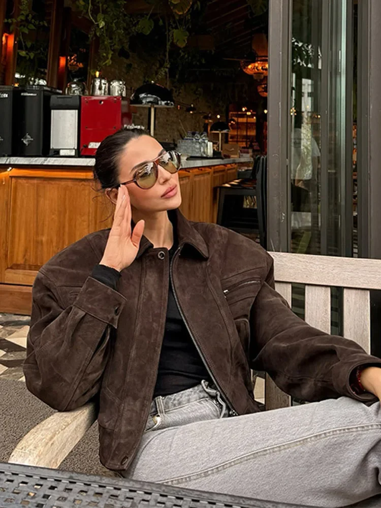 

Свободные пальто с лацканами, женские пальто 2025 года, повседневная летняя осенняя женская верхняя одежда, уличные куртки на молнии, женские модные однотонные рукава с длинным рукавом