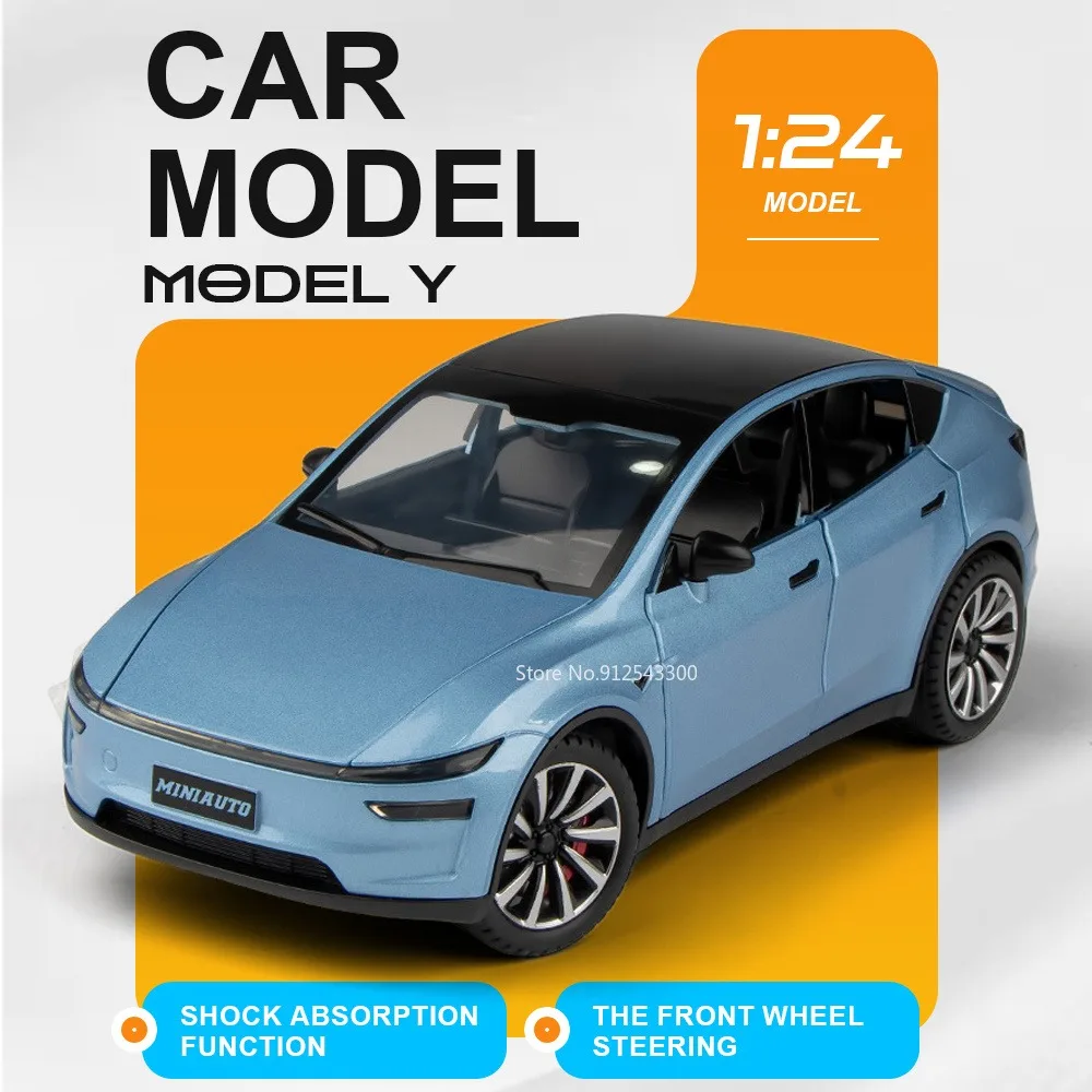 

1:24 Model Y Roadster Car Model Toy Sound Light Pull Back Cars Shock Absorption Doors Opened Vehicle Livingroom Docorations