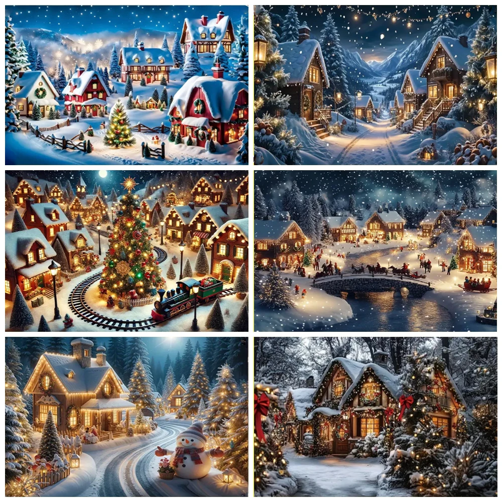 

Christmas Town Snow Scene Backdrop Banner Winter Wonderland Background Supplies Xmas New Year Party Decorations Photo Shot Prop