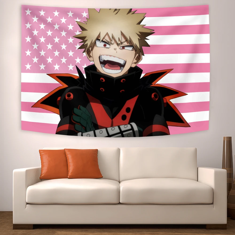 My Hero Academia Lustiger Anime-Wandteppich, Heimdekoration, amerikanische rosa Flaggen, Schlafzimmer, Zimmer, Hintergrund, Stoff, niedliche Wandbanner, Geschenke