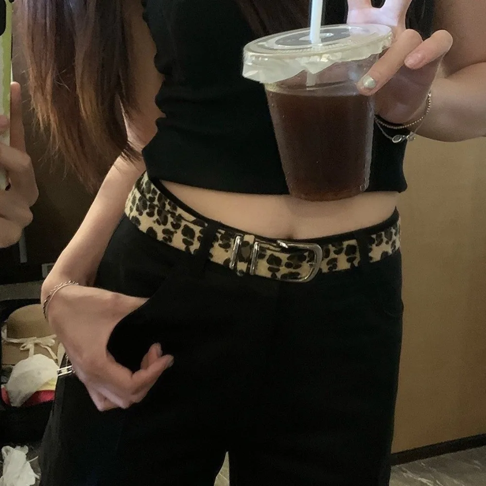 

Simple Leopard Print Belt Y2K Hip-hop PU Leather Waist Belt Metal Buckle Harajuku Waistband Dress Decoration