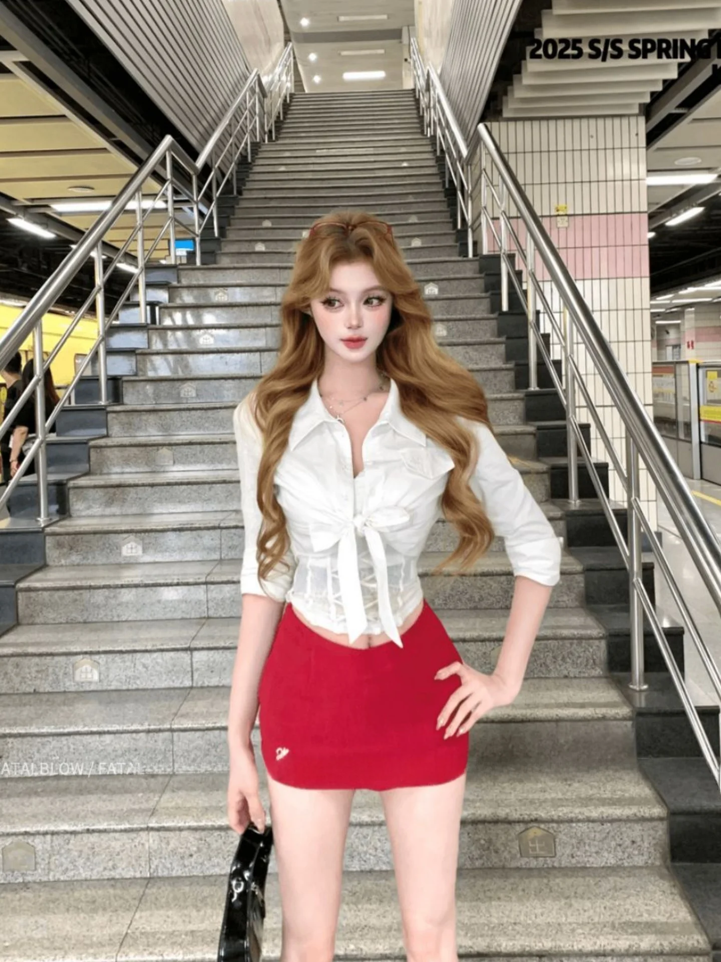 

Korean Sle Hot Girl Set Women Pure Desire Sexy Knot Tie irt Waist Inward Vest High Waist Skirt Tee Piece...