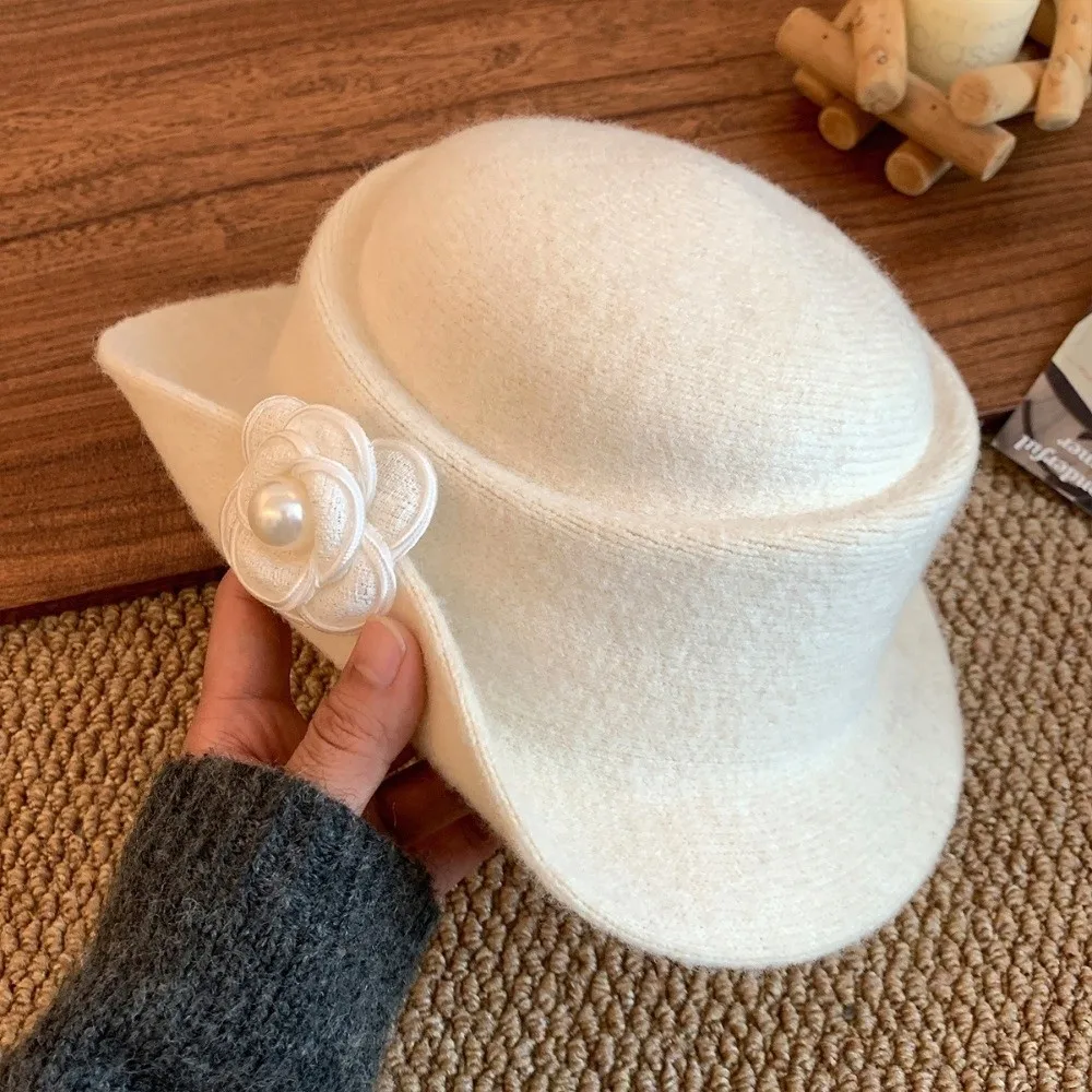 Retro French Style Hepburn Style Topper Hat Woolen Flat-top Black Felt Hat Wide Brim Beige Women Jazz Hat Bride