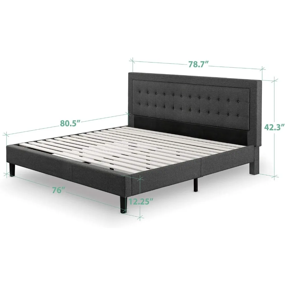 Dachelle Upholstered Platform Bed Frame / Mattress Foundation / Wood Slat Support / No Box Spring Needed / Easy Assembly, King