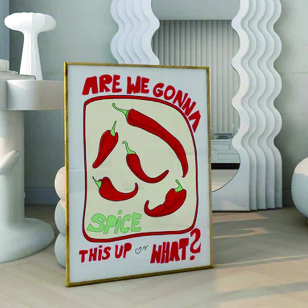 Póster moderno con estampado de pimentón picante, rojo, atrevido y divertido, arte de pared para cocina, cuadro en lienzo para decoración del hogar y sala de estar