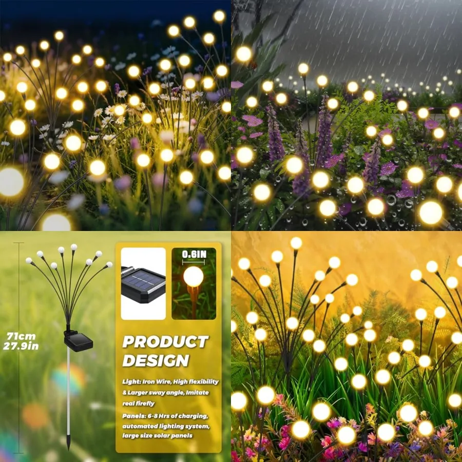 Solar Lights Outdoor- 64LEDs Solar Garden Firefly Lights Outside, Solar Powered Light Outdoor and Garden Decorative IP65 Waterp