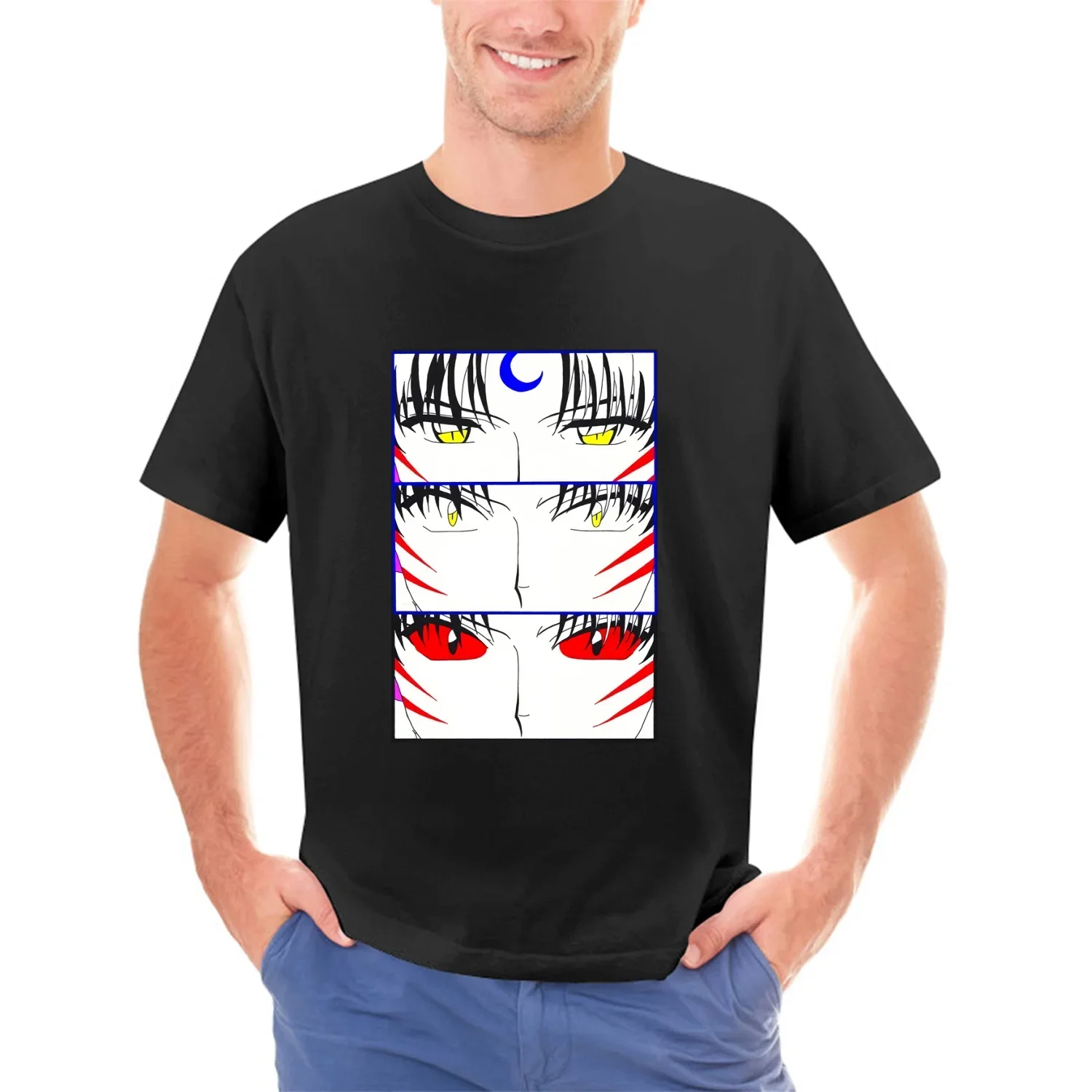 Camiseta de manga corta de algodón puro para hombre, camisa de Anime de transformación Inuyasha Kagome Sango Shippo Sesshomaru Rin