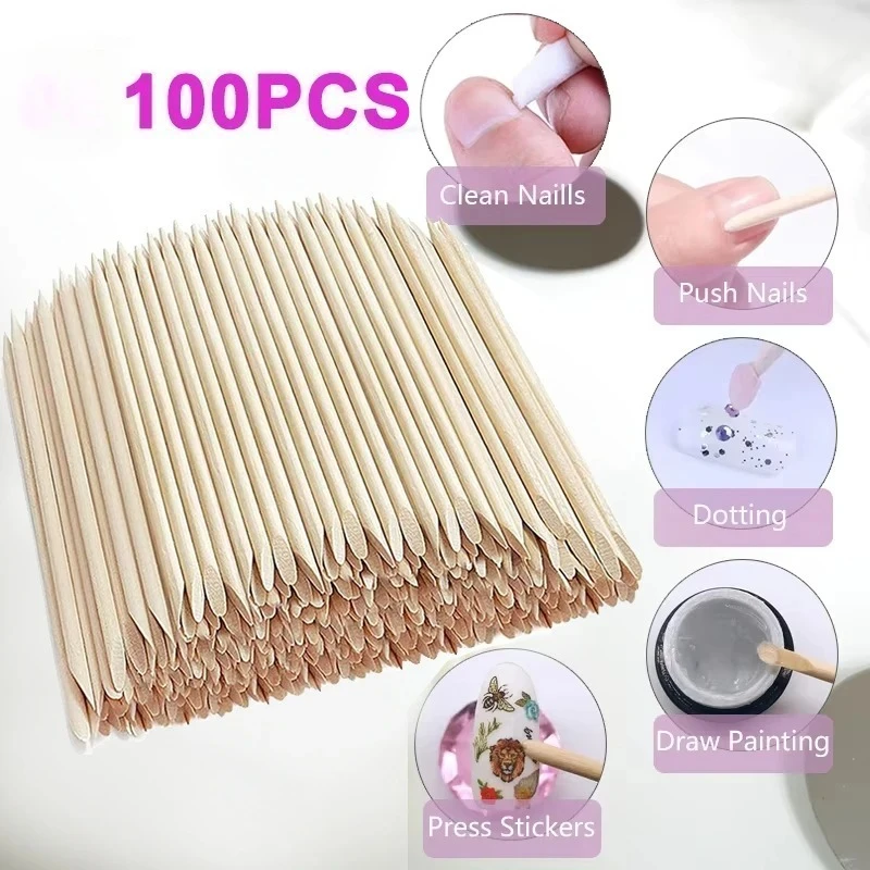 100 قطعة عصا خشبية برتقالية مسمار الفن دافعات أدوات إزالة الجلد الميت ل مانيكير باديكير جيل للأظافر العناية بالطلاء عصا #1