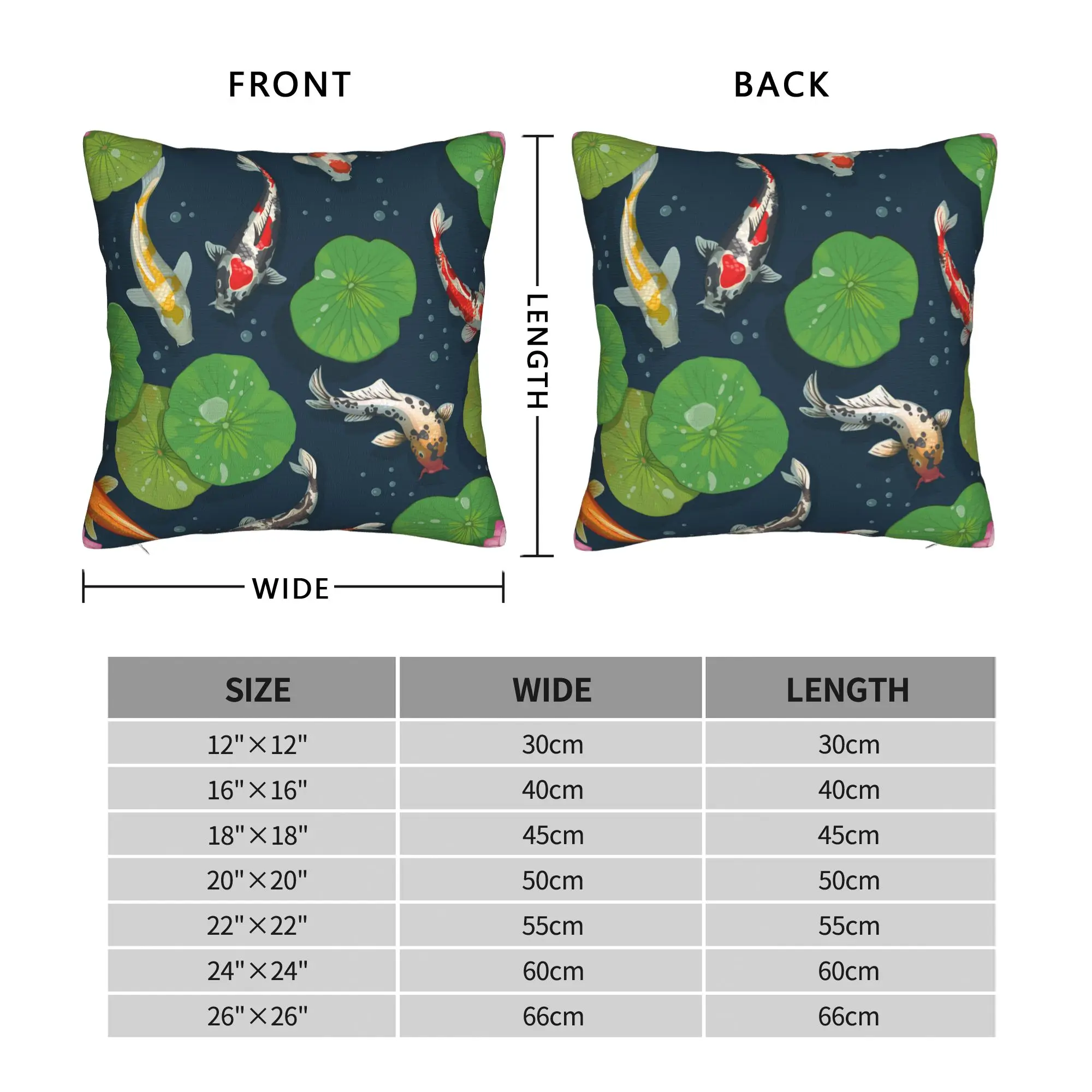 Pillow Case Koi Fish & Water Lily Pattern Comfy  Pillow Cover For Chair Sofa Home Decor Cute Funny Pillowcases