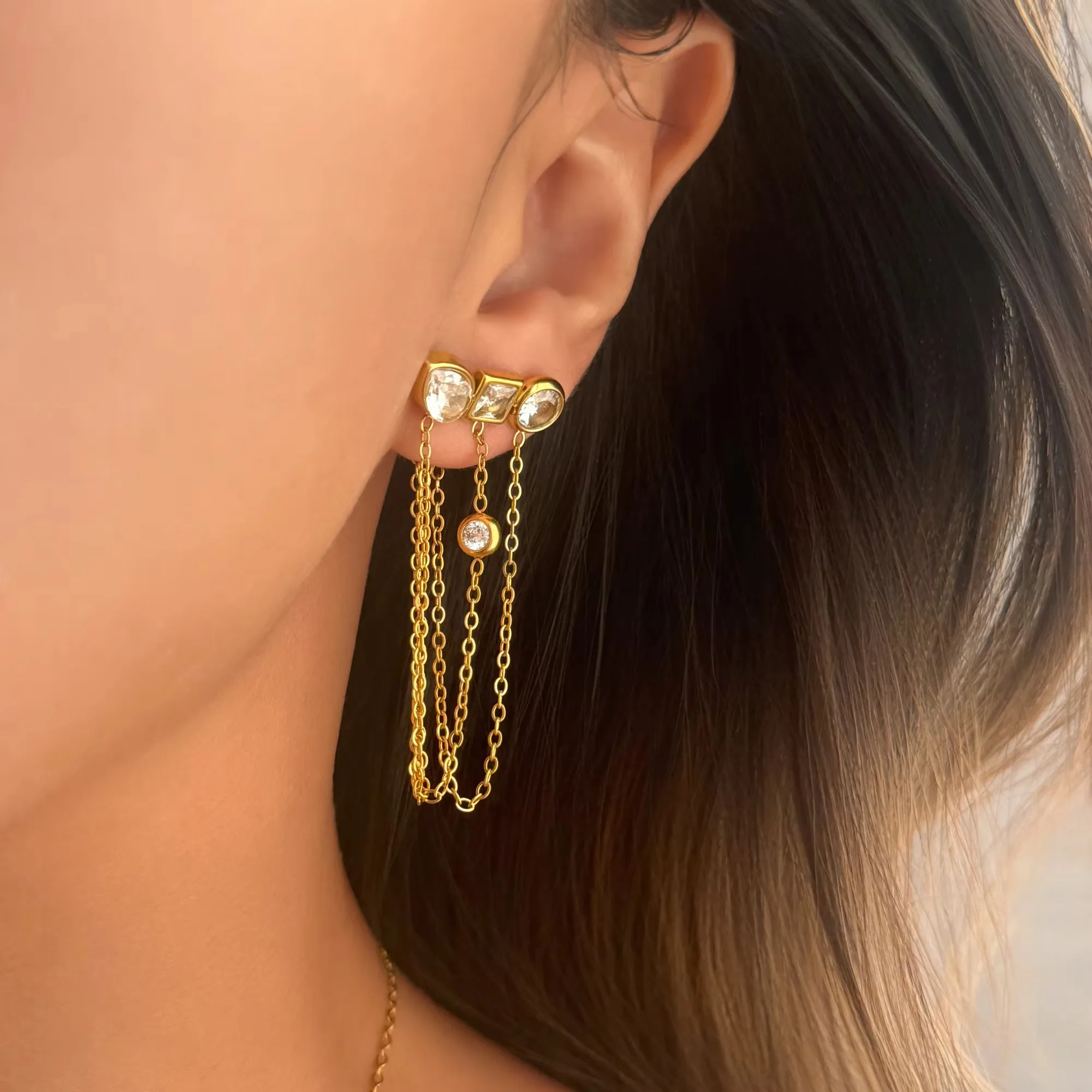

Серьги-подвески из нержавеющей стали с позолотой 18K, инкрустированные сверкающими цирконами, для женщин, в стиле бохо, не тускнеющие, ювелирные изделия