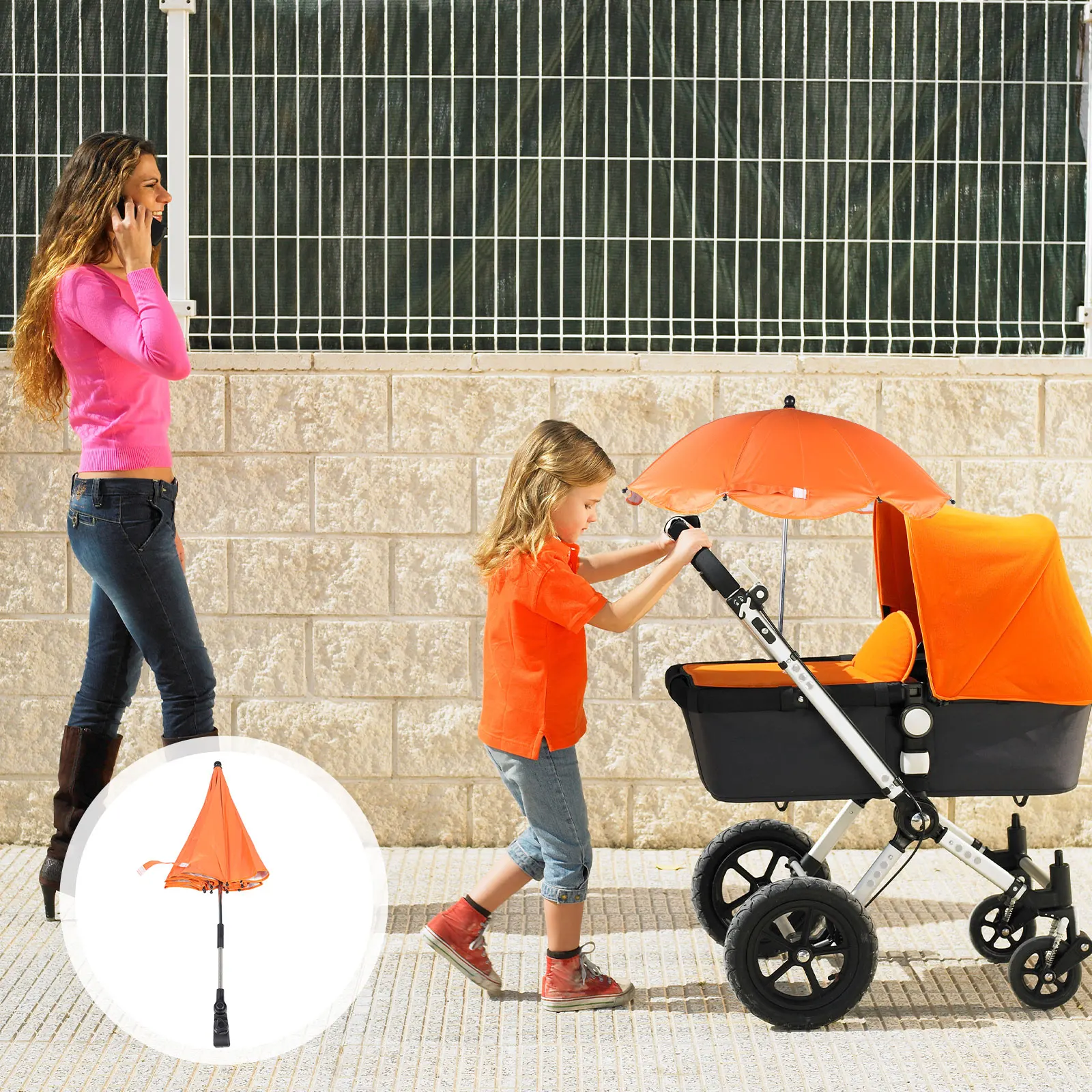 

Stroller Umbrella Uv Protection Clip-On Parasol Adjustable Clamp Pushchair Shade Cart Wheelchair Beach Chair Compatible